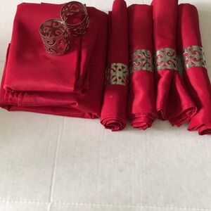 Red Napkin Set with Silver Holders